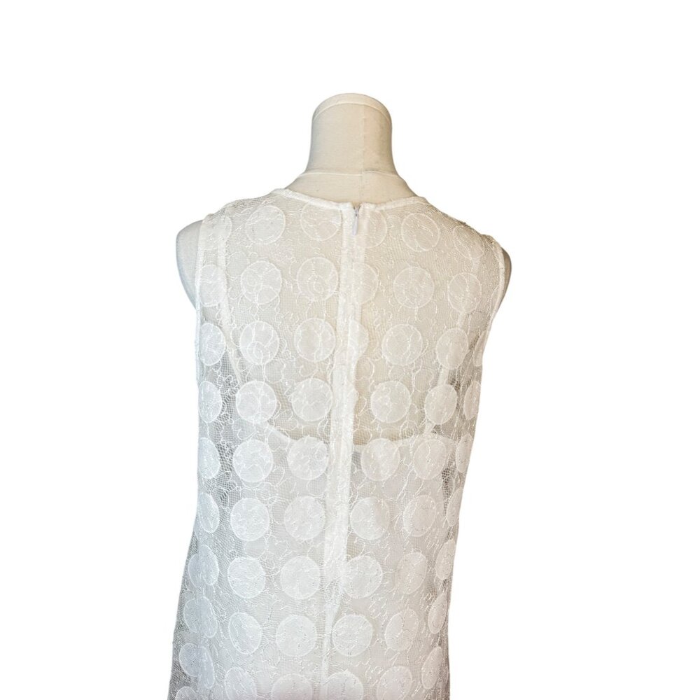 Donna Morgan Size 6 White Lace Polka Dot Sleeveless Shift Dress - Picture 11 of 15